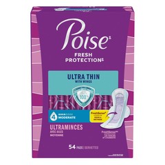 Ultra Thin Incontinence Pads with Wings, 4 Drop Moderate Absorbency, 54 Count