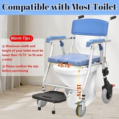Heavy Duty Bedside Commode Chair Shower Rolling Padded Seat 330lb