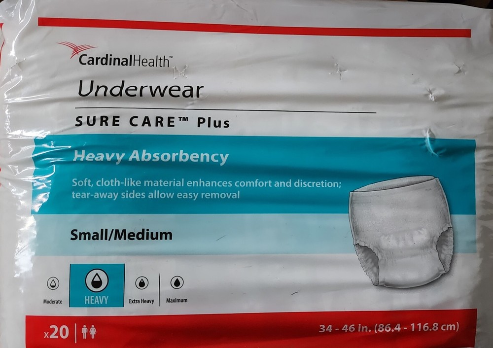 Cardinal Heath Underwear 20 count Pack S/M Sure/Care ➕️ Protective Buy More & $$