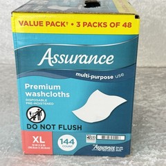 Assurance Premium Disposable Pre-Moistened XL Washcloths – 144 Count – New