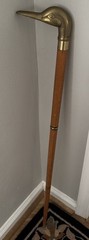 Vintage Brass Duck Head Walking Cane 34”Light Wood Collapsible 2 Piece Stick