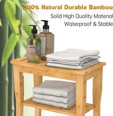 Sturdy Shower Bench with Storage Shelf – Natural Look – 18.9″x18.11″x9.96″