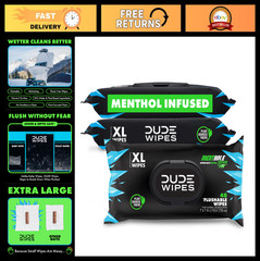 Extra-Large Menthol Flushable Wipes – 3 Pack (144 Count) – Cooling Adult Wet Wip