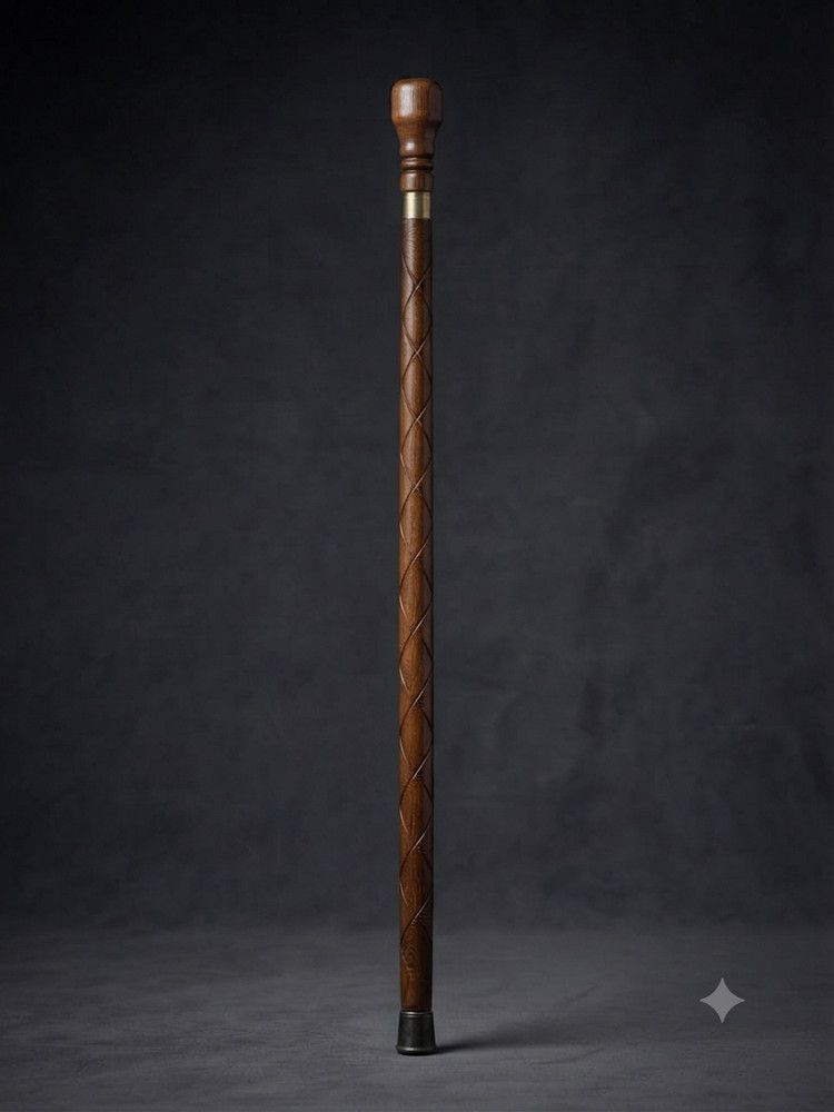 Handcrafted Wooden Walking Cane for Seniors- Intricate Hand Carved Diamond Patt