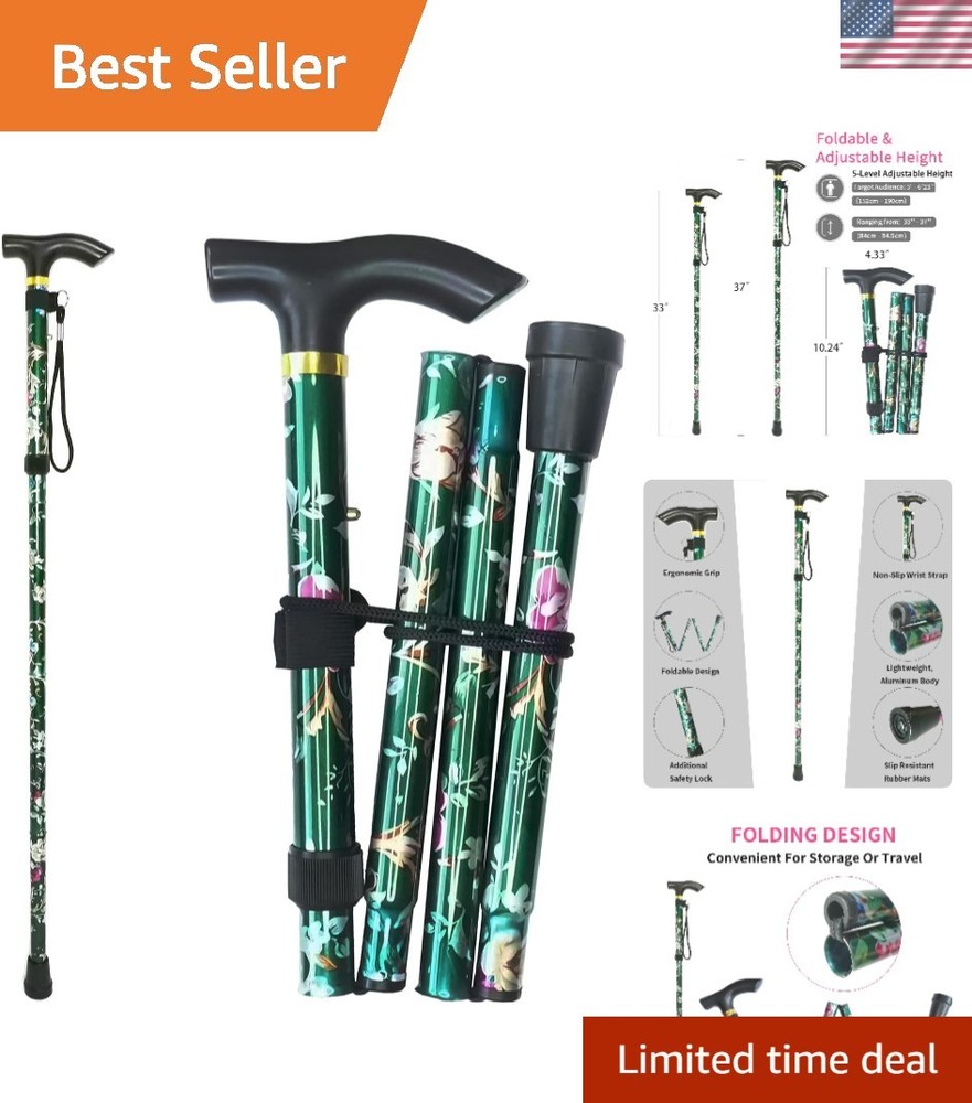 Lightweight Floral Adjustable Cane – 5 Levels for Personalized Support & Safety