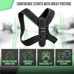 Posture Corrector for Women and Men – Adjustable Back Brace Black