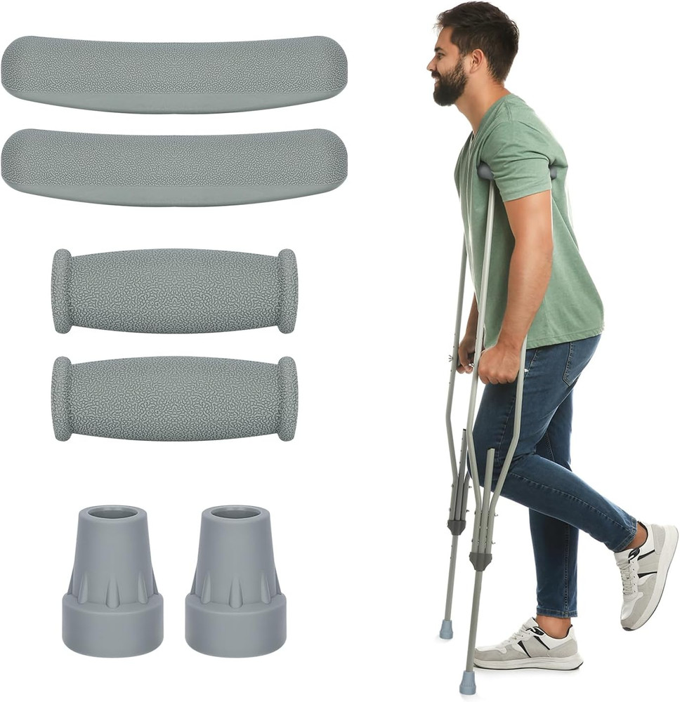 Crutch Pads, Padding for Walking Arm Crutches, Hand Grips and Feet Caps, Rubber