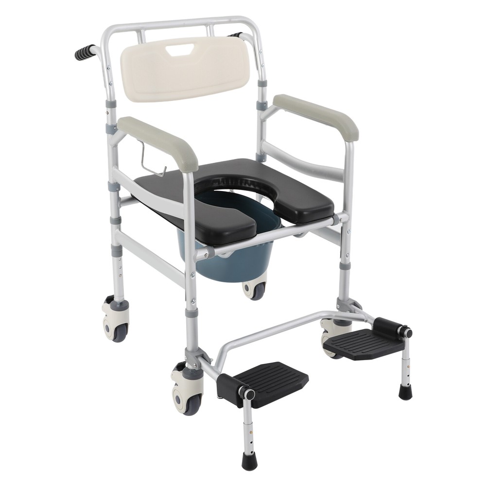 172kg/380lbs Bedside Commode Toilet Chair Shower Wheelchair for Adult Elderly
