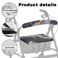 Black Marble Walker Seat Cover and Backrest Cushion Removable Stretchable Dri…