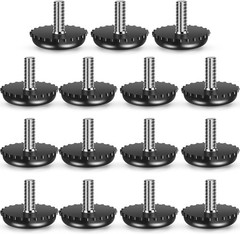 Dunzy 15 Pcs 1/4-20 Adjustable Furniture Levelers 2.8 cm x 2.3 cm, Black
