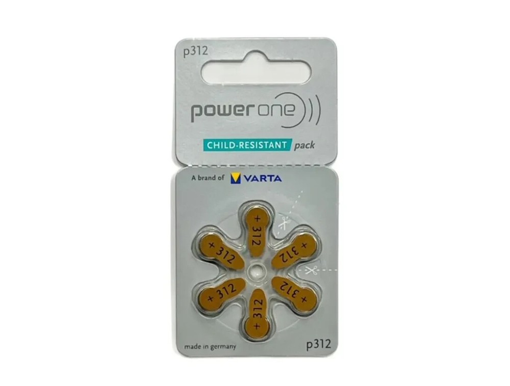 Power One Size 312 Mercury Free Hearing Aid Batteries (60 pack) **NEW DESIGN**
