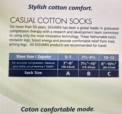 Sigvaris Knee High Casual Cotton Socks Black 146CB99 Womens Size B 15-20 mm-Hg
