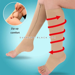 Open Toe Zipper Compression Socks Support Graduated Stockings Unisex 20-30mmHg
