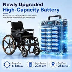 Upgrade 24″ Rear Wheel Electric Wheelchair Foldable 25 Miles shock absorption