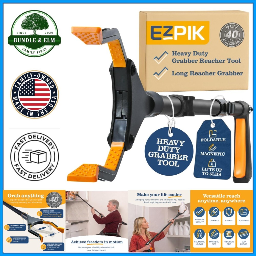 Heavy Duty 40-Inch Trash Picker with Rotating Jaw for Seniors & Disabled Users