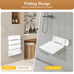 Folding Wall-Mounted Shower Seat White 130kg Foldable Bathroom Bench