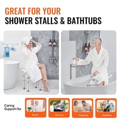 500lb Secure Fit Shower Seat with Crossbar, Adjustable Tub Bench for Safety