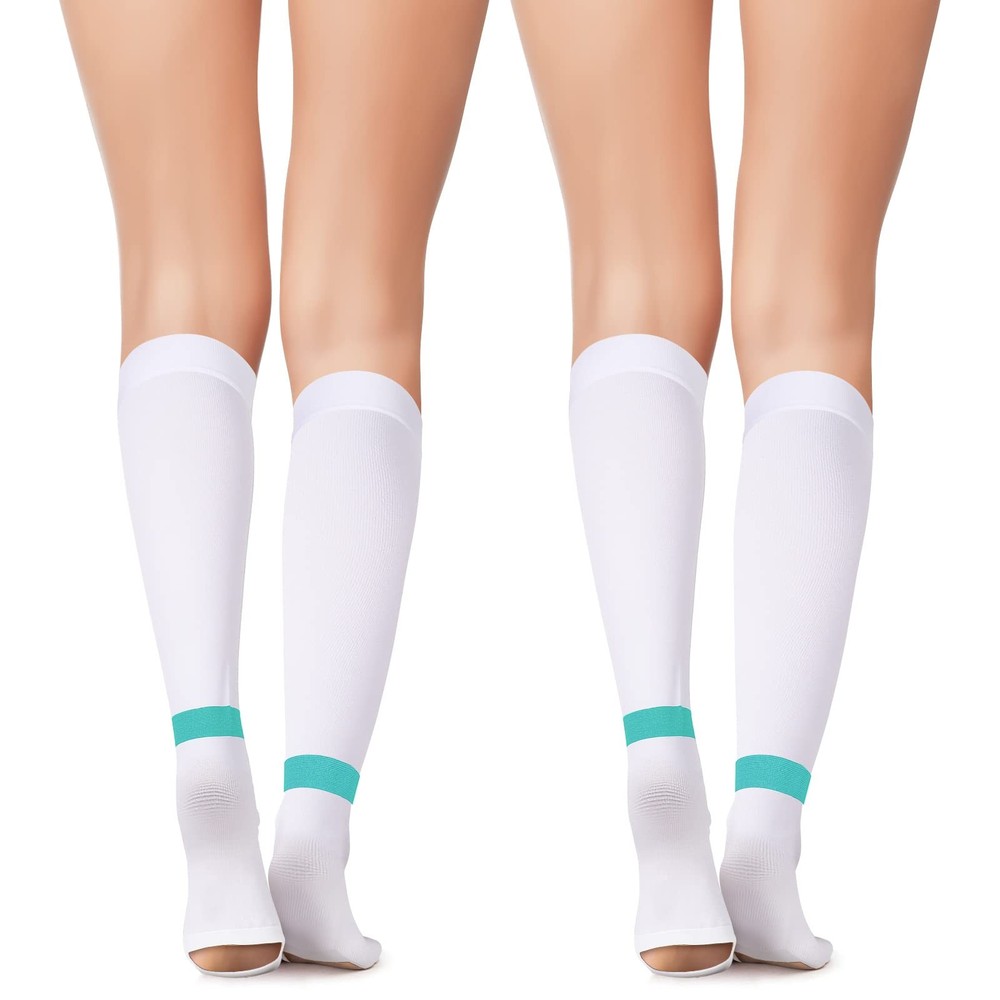 2 Pairs Hose Compression Stockings for Women Men Anti Large, Green Stripe
