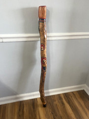 Wooden Walking Stick Staff Cane Hand Carved Painted 44″ Parrot Design