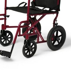 Medline Red Aluminum Transport Folding Wheelchair with 12″ Rear Wheels