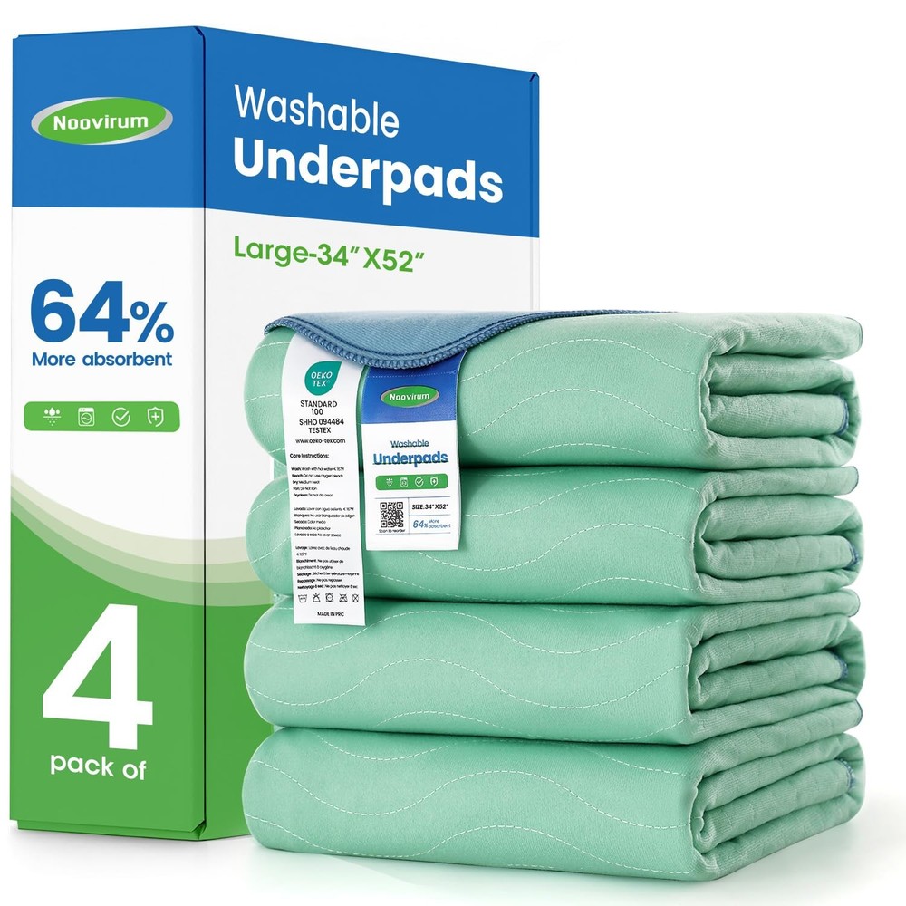 4 PCS 34×52 Inch Washable Chuck Pads Reusable Bed Underpads Heavy Absorbent