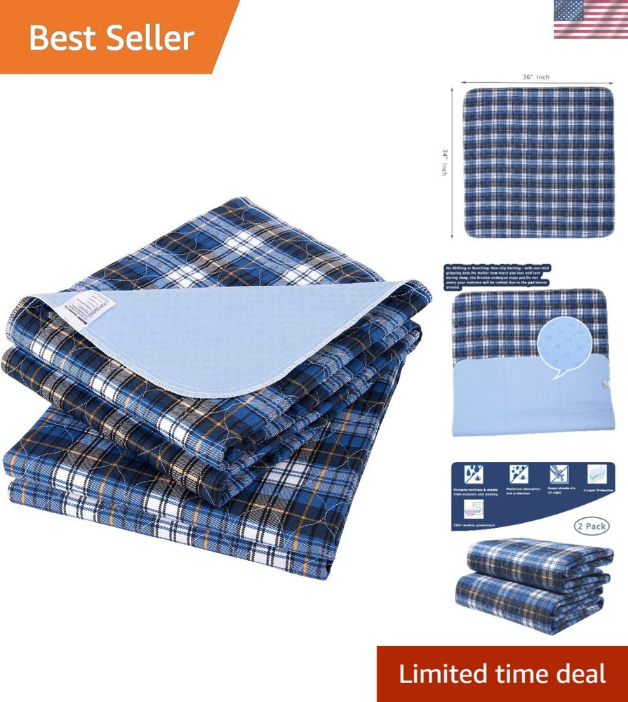 Durable 36″ x 34″ Washable Bed Pads for Incontinence – 2 Pack with 4 Layers