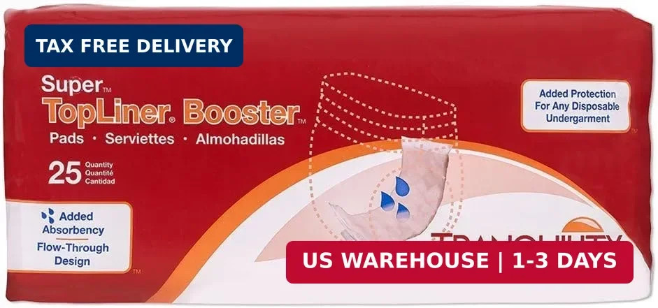 Tranquility TopLiner Disposable Booster Pads, Super (15″ x 4.25″), Flow-Through
