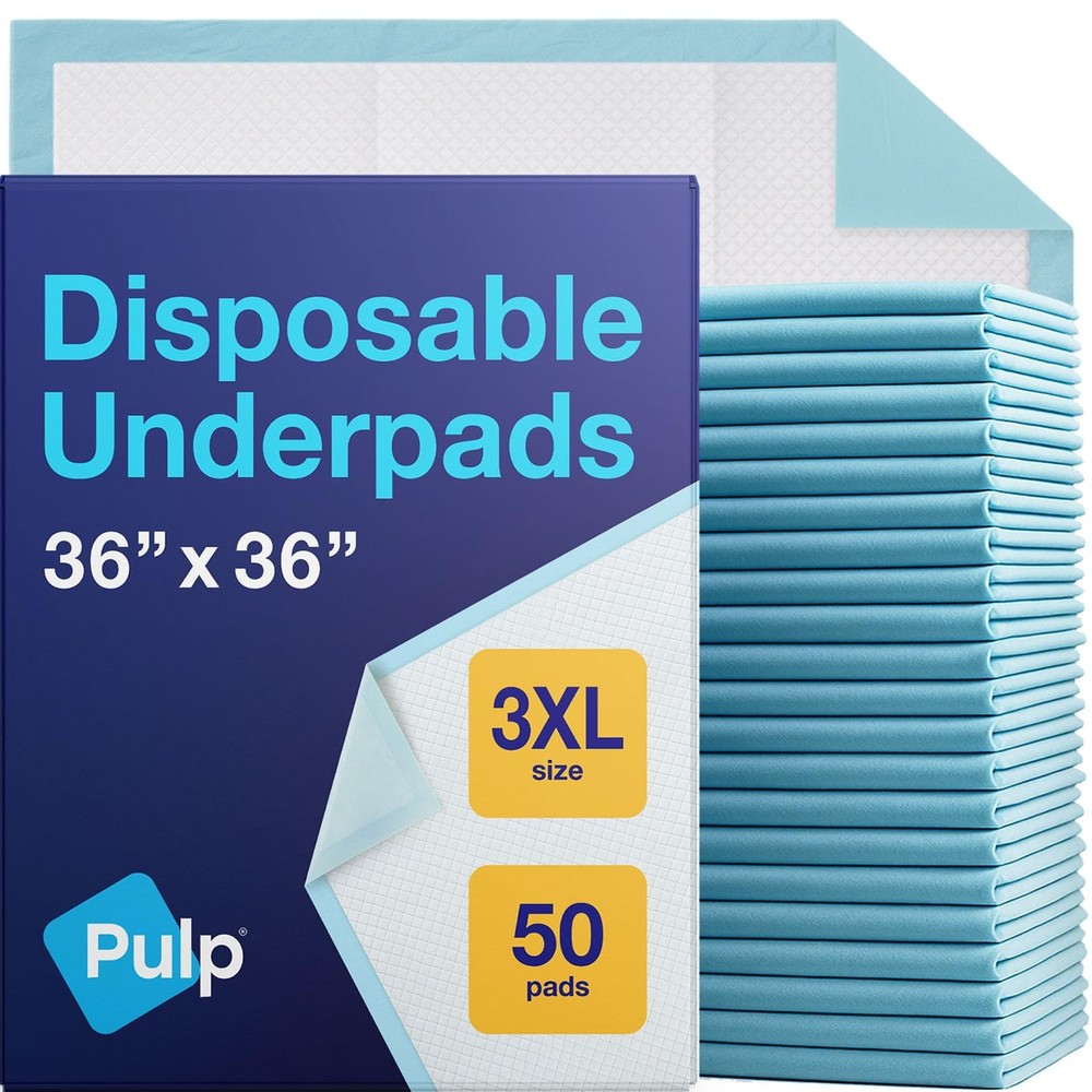 50 x PULP Incontinence Underpads 36″ x 36″ | XXXL Bed Pads Disposable Adult |…