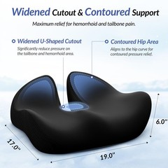 Ergonomic Memory Foam Seat Cushion for Sciatica, Tailbone Pain Relief, 6″ Thick