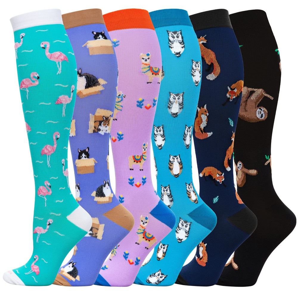 Compression Socks Women and Men, 20-30mmHg, Best for Medium, 6 Pairs Mix E