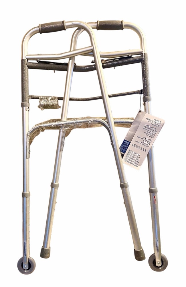 Guardian 2-Wheel Folding Adjustable Height Aluminum Walking Frame Silver Gray