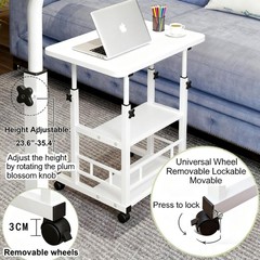 Vebacidi Medical Overbed Bedside Table Two Shelves And Wheels Hospital And Home