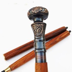 Antique Brass Handle Vintage Style Brown Wooden Walking Stick Cane Handmade Gift