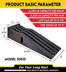50515 6.25″ Lift Car Ramps – 2-Pack – 6, 500lb GVW – Deep Grooved Surface