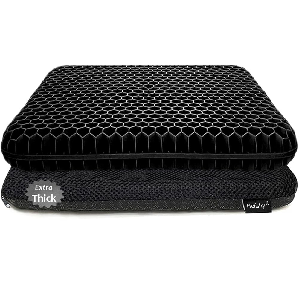 Helishy Gel Seat Cushion, Double Thick Breathable 16.5 x 14.5 x 2 inch, Black