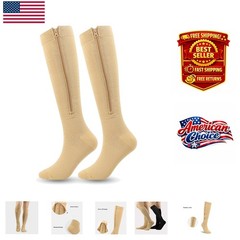 Zippered 15-20mmHg Compression Stockings for Everyday Use and Outdoor Activities