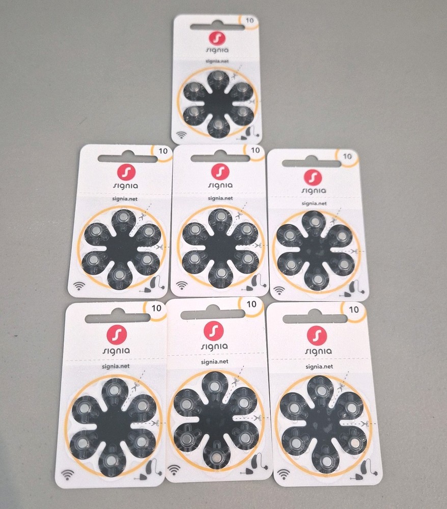 Hearing Aid Batteries Size 10 Lot of 42 (7 Cards with 6 Cells Each) Signia 10