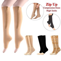Compression Zip Up Socks Open-Toe Zipper Leg Support Unisex Socks Knee Stocking