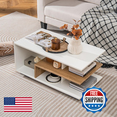 Giantex Modern Rectangular Accent Table L-Shaped Middle Shelf 3-Tier Cocktail