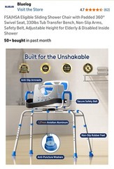 Blue White Adjustable Transfer Bench with Armrest Backrest Plastic Aluminum