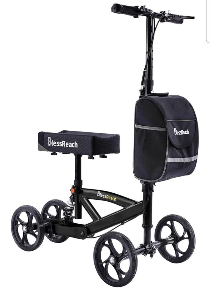 BlessReach Knee Walker 818-2022 Foldable Adjustable All-Terrain 300 lb Black