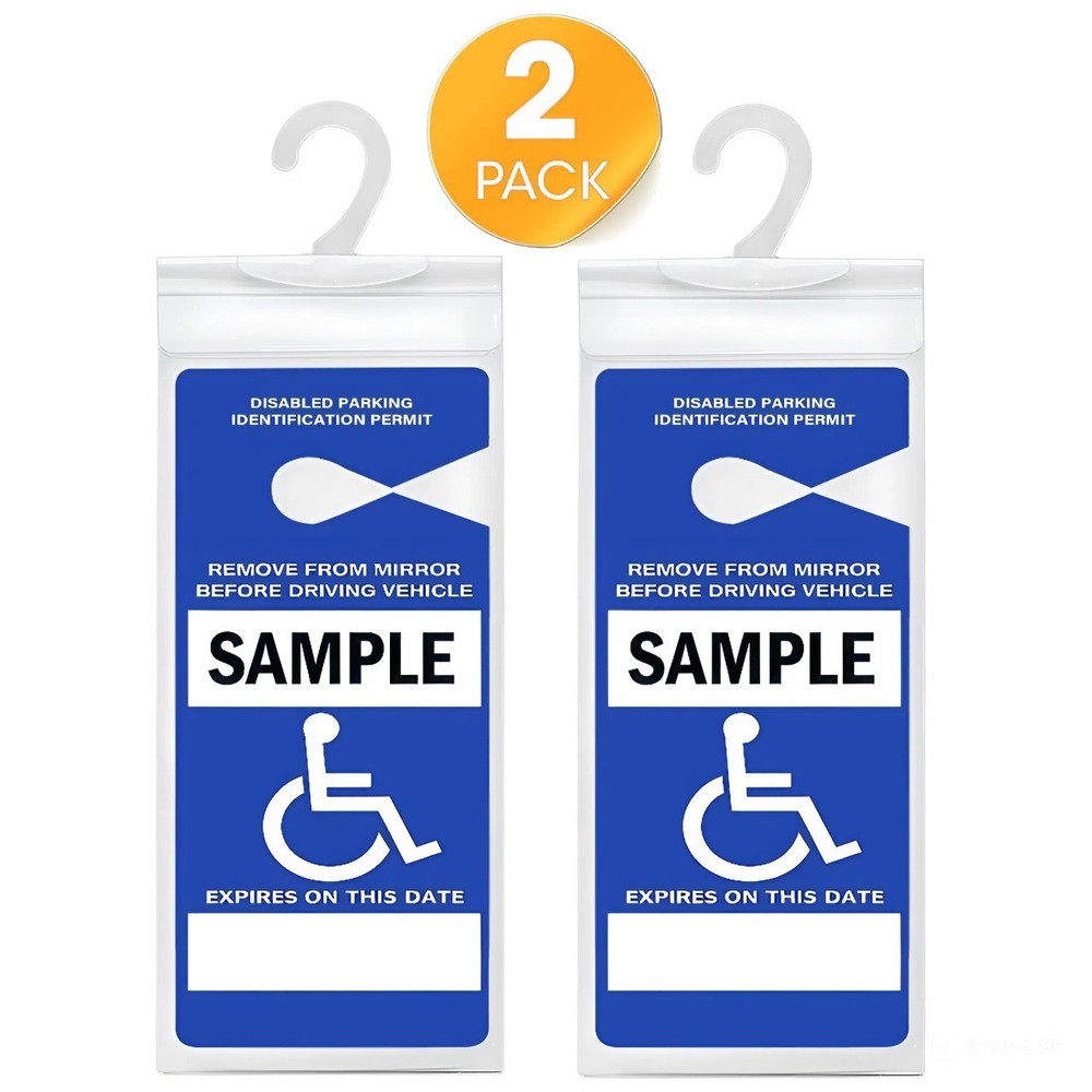 2-Pack Clear Protective Cover for Disabled Parking Placard Hanging Sleeve Holder