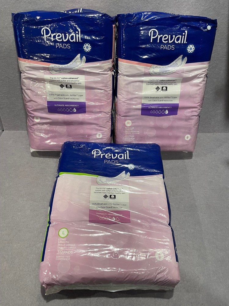 LOT OF 3 NEW SEALED PREVAIL PADS REGULAR 33 PACKS X2 & LONG 39 PACK WOMENS MAX