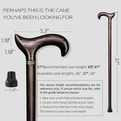 ispuoocti Walking Cane 36-38 Inches, 37″ (for 6’0″ to 6’1″), Maple Brown