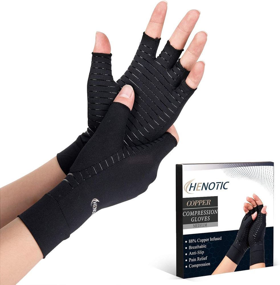 Copper Arthritis Gloves for Women Men, Fingerless Breathable & Moisture Wicking