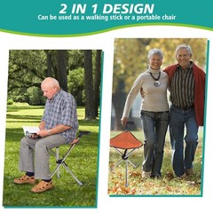 Folding Walking Stick Seat Aluminium Portable Cane Chair Stool Senior Load 150kg