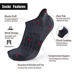 Merino Wool Compression Support Ankle Running Large-X-Large 6 Pairs Dark Grey