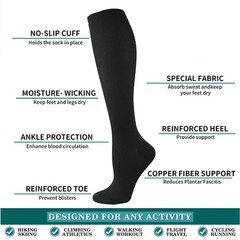 Copper Compression Socks Men Women Medical Varicose Veins Knee Sports Travel
