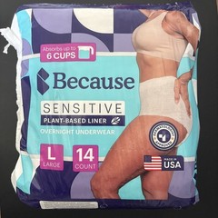 Becasue Adult Incontinence Overnight Underwear for Sensitive Skin Women Sz L