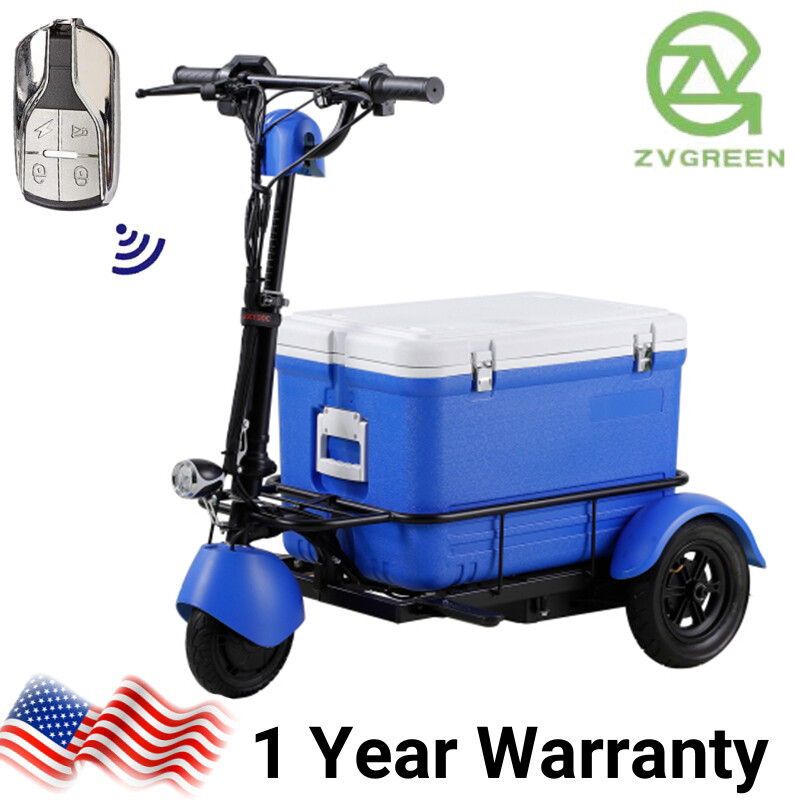 350W 3 Wheels Foldable Mobility Scooter Ice Cooler Box Camping Fishing